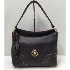 Dooney & Bourke Brown Pebbled Leather Zipper Closure Hobo Shoulder Bag